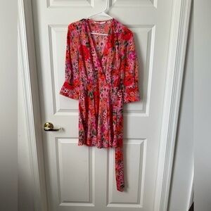 Zara Pink Floral Wrap Tie Dress Size XS